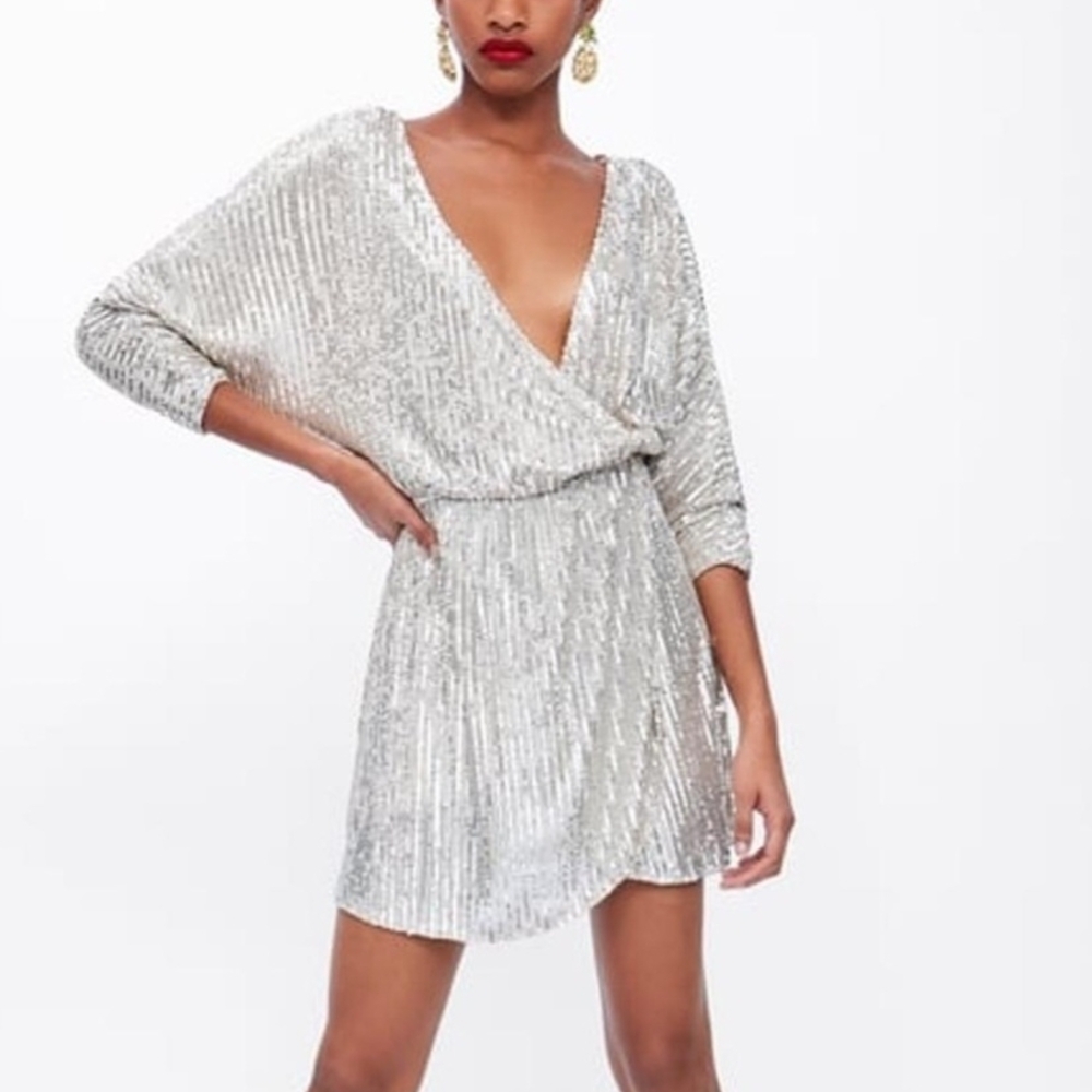 Zara Silver Sequin Mini Dress